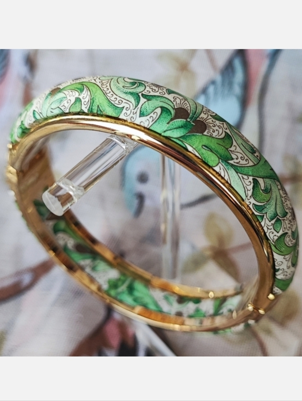 Stauer Gold Tone Clamper Spring Summer Bracelet Vintage Florentina Verde Fiori